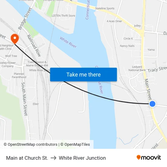 Main at Church St. to White River Junction map
