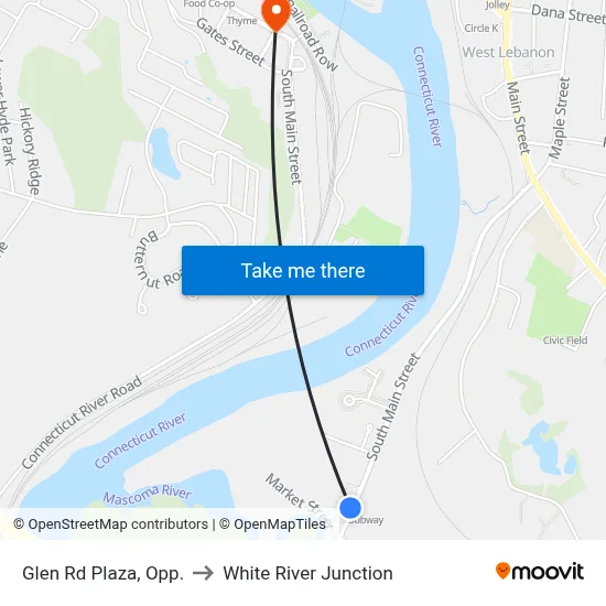 Glen Rd Plaza, Opp. to White River Junction map