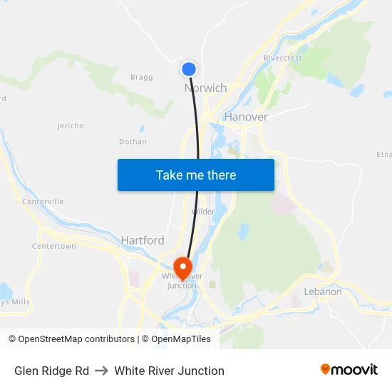 Glen Ridge Rd to White River Junction map