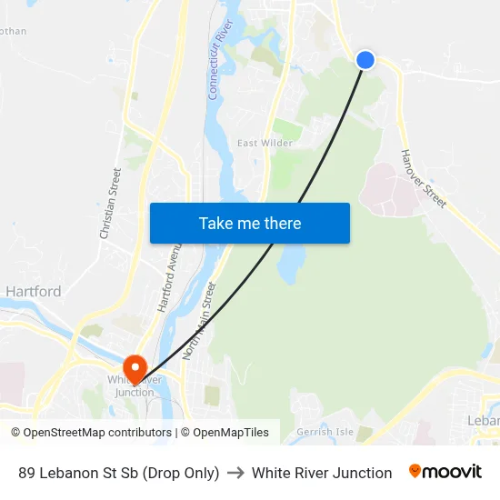 89 Lebanon St Sb (Drop Only) to White River Junction map