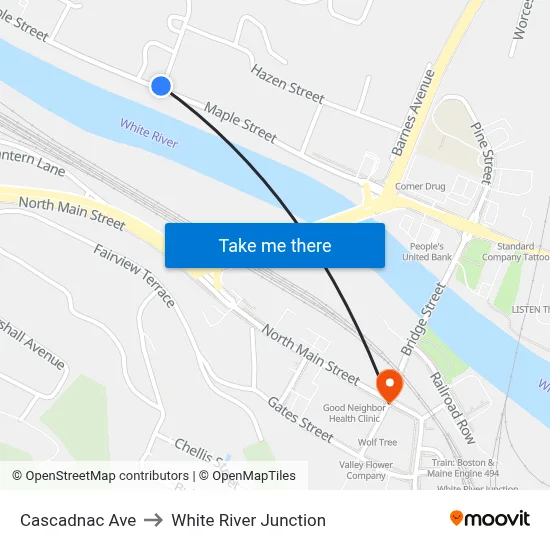 Cascadnac Ave to White River Junction map