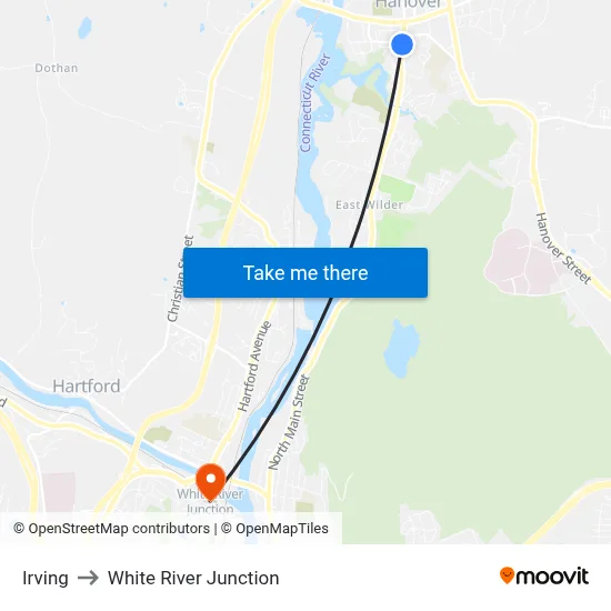 Irving to White River Junction map