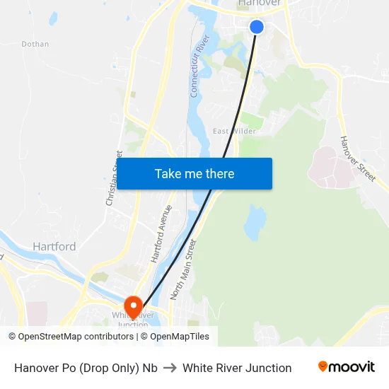 Hanover Po (Drop Only) Nb to White River Junction map