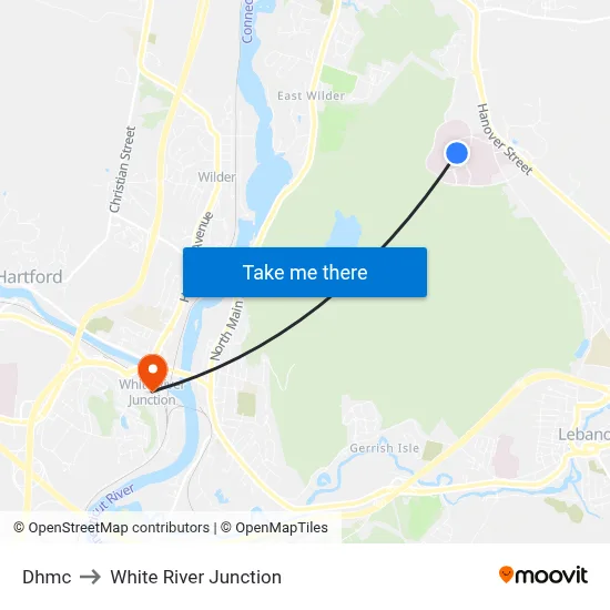 Dhmc to White River Junction map