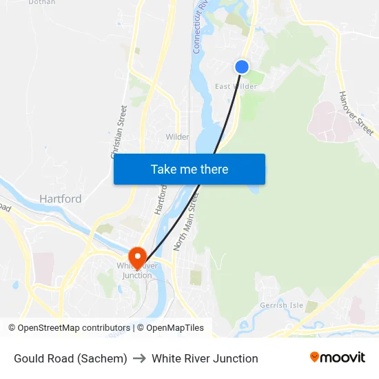 Gould Road (Sachem) to White River Junction map