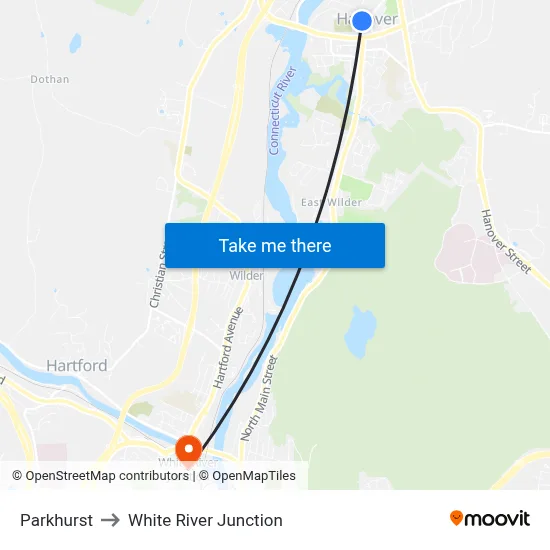 Parkhurst to White River Junction map