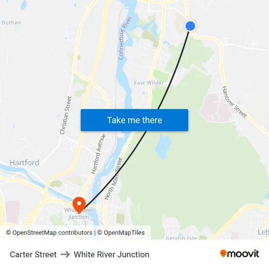 Carter Street to White River Junction map
