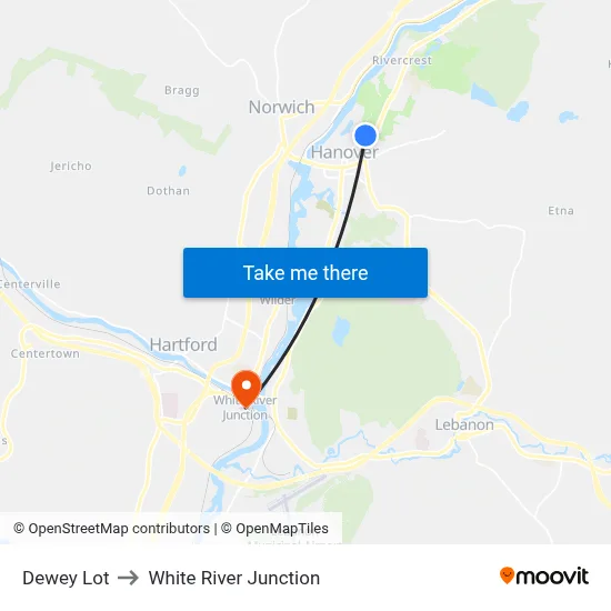 Dewey Lot to White River Junction map