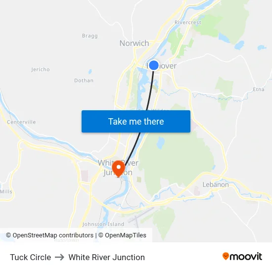 Tuck Circle to White River Junction map