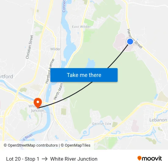 Lot 20 - Stop 1 to White River Junction map