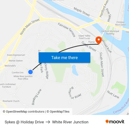 Sykes @ Holiday Drive to White River Junction map