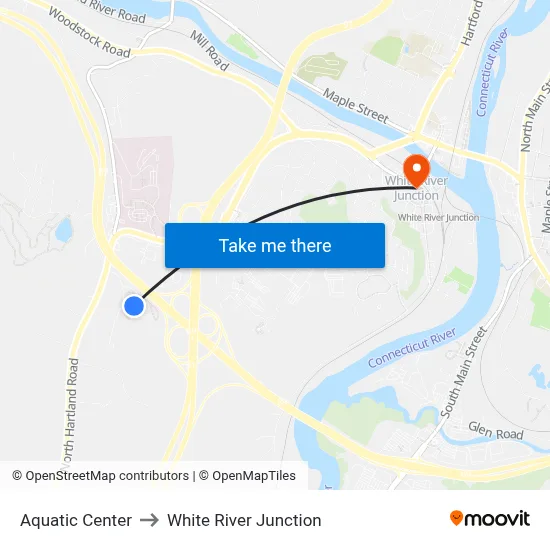 Aquatic Center to White River Junction map
