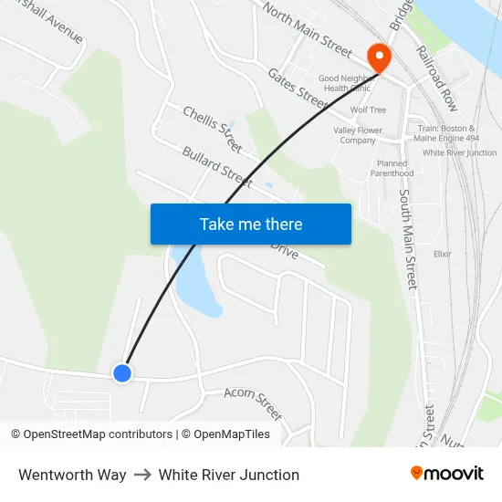 Wentworth Way to White River Junction map