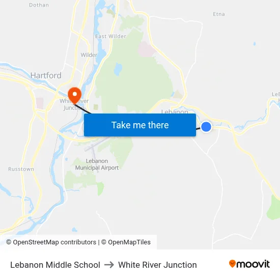 Lebanon Middle School to White River Junction map