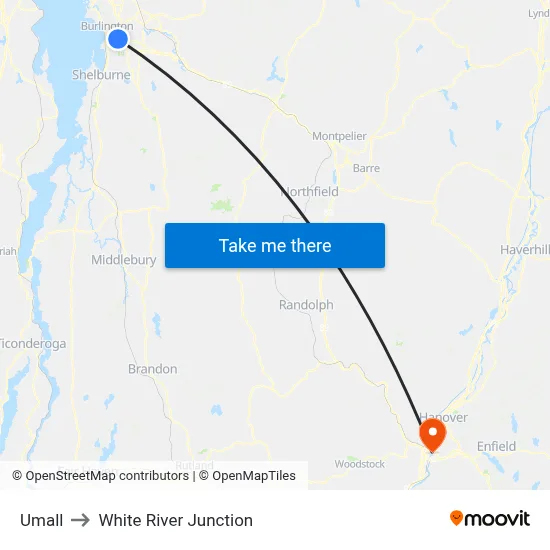 Umall to White River Junction map