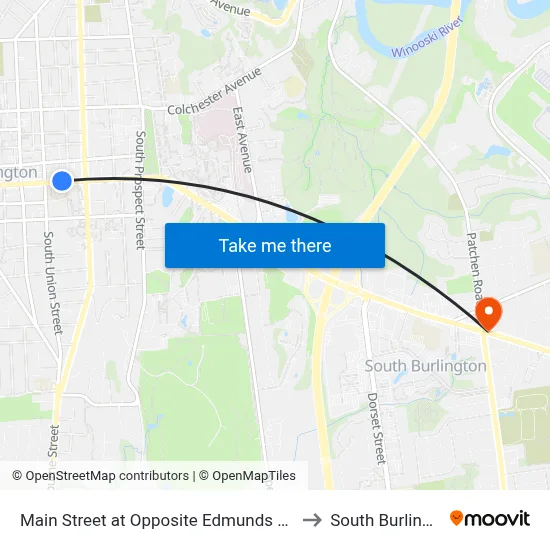 Main Street at Opposite Edmunds School to South Burlington map