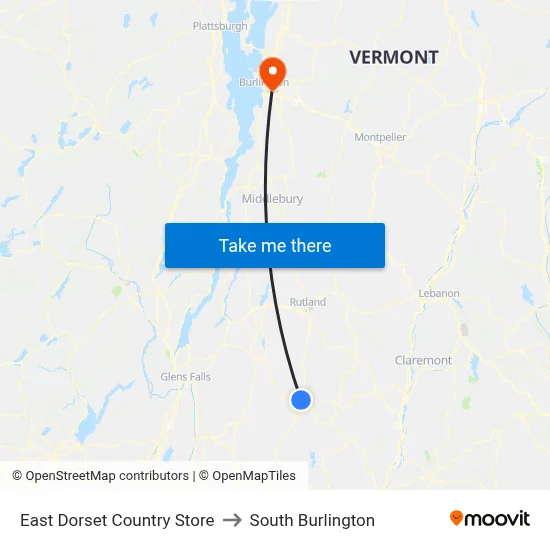 East Dorset Country Store to South Burlington map