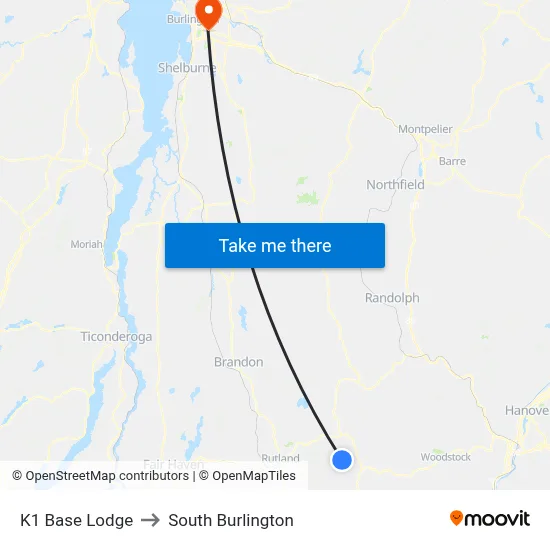 K1 Base Lodge to South Burlington map