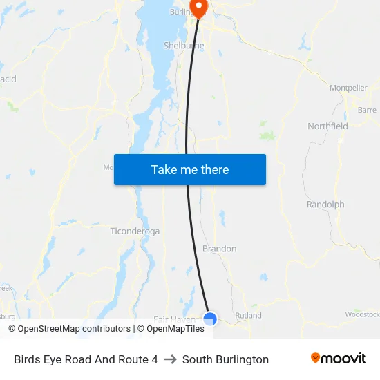 Birds Eye Road And Route 4 to South Burlington map