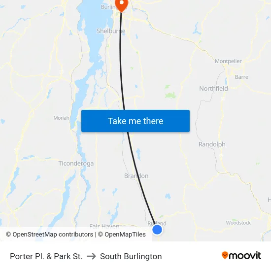 Porter Pl. & Park St. to South Burlington map
