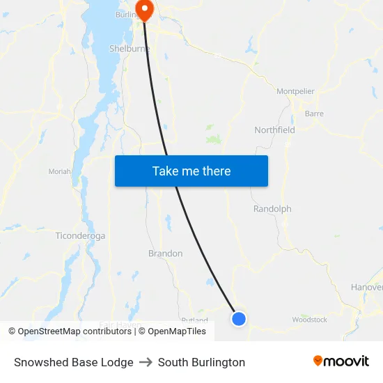 Snowshed Base Lodge to South Burlington map