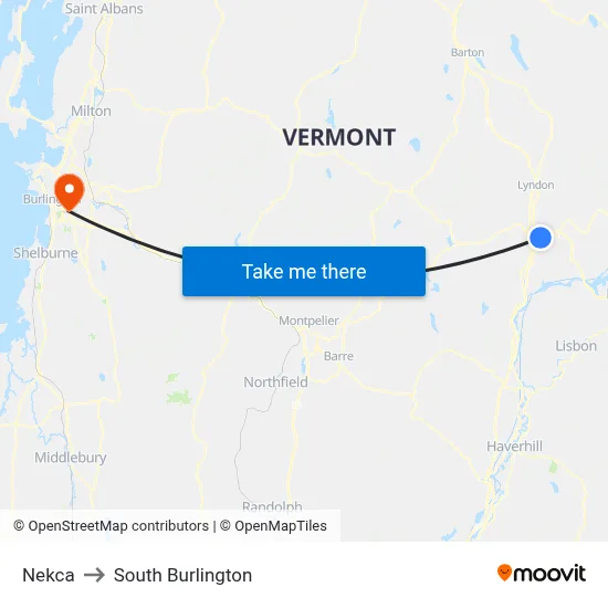 Nekca to South Burlington map