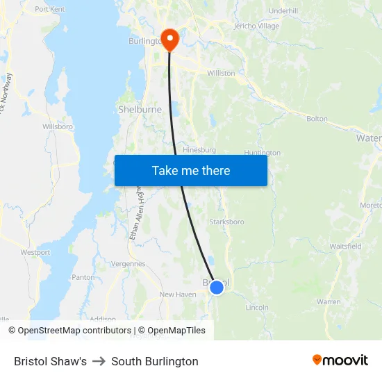 Bristol Shaw's to South Burlington map