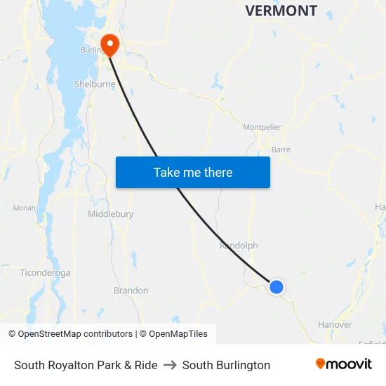 South Royalton Park & Ride to South Burlington map