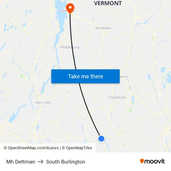 Mh Dettman to South Burlington map