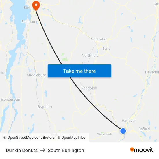 Dunkin Donuts to South Burlington map