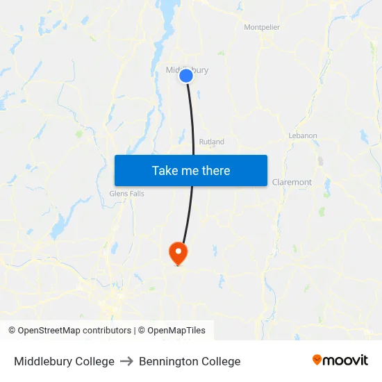 Middlebury College to Bennington College map
