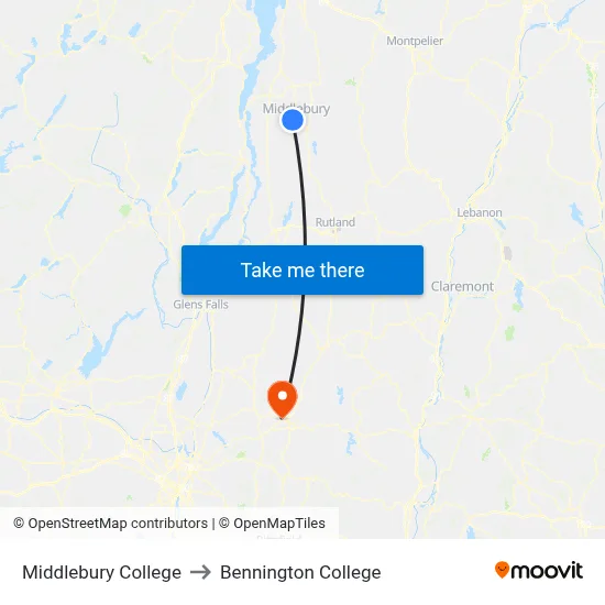 Middlebury College to Bennington College map
