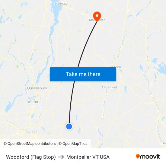 Woodford (Flag Stop) to Montpelier VT USA map