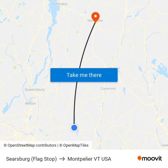 Searsburg (Flag Stop) to Montpelier VT USA map