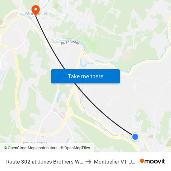 Route 302 at Jones Brothers Way to Montpelier VT USA map