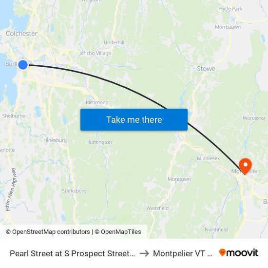 Pearl Street at S Prospect Street (Uhc) to Montpelier VT USA map