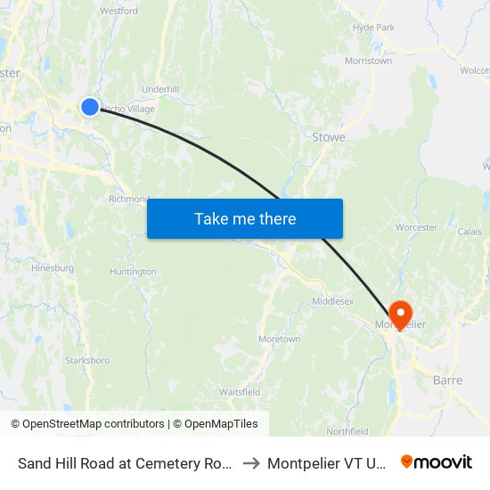 Sand Hill Road at Cemetery Road to Montpelier VT USA map