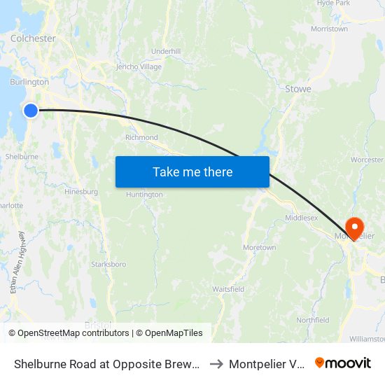 Shelburne Road at Opposite Brewer Parkway to Montpelier VT USA map