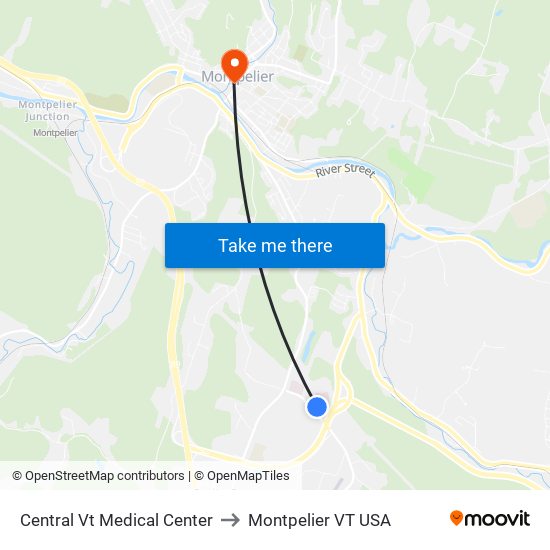 Central Vt Medical Center to Montpelier VT USA map