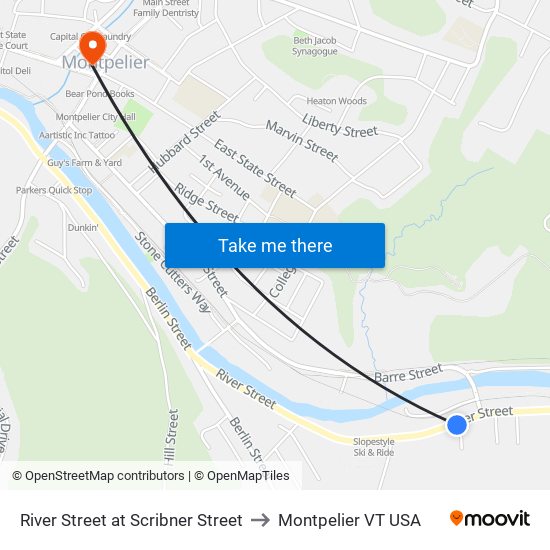 River Street at Scribner Street to Montpelier VT USA map