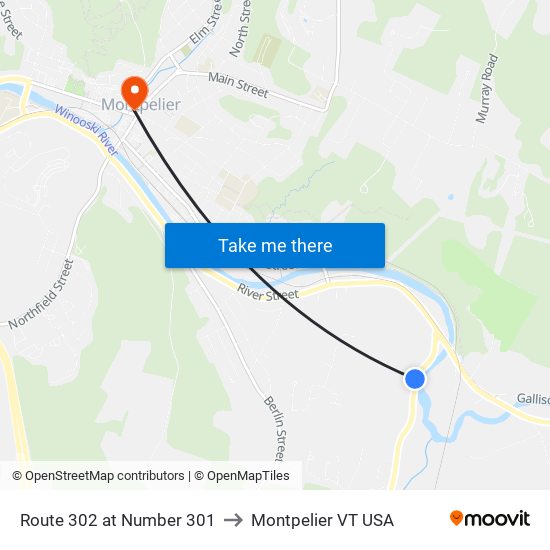 Route 302 at Number 301 to Montpelier VT USA map