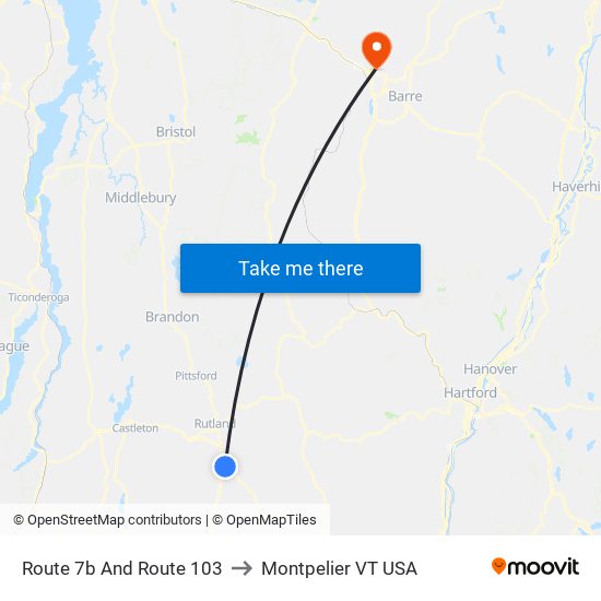 Route 7b And Route 103 to Montpelier VT USA map