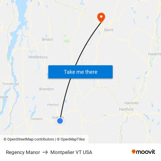 Regency Manor to Montpelier VT USA map