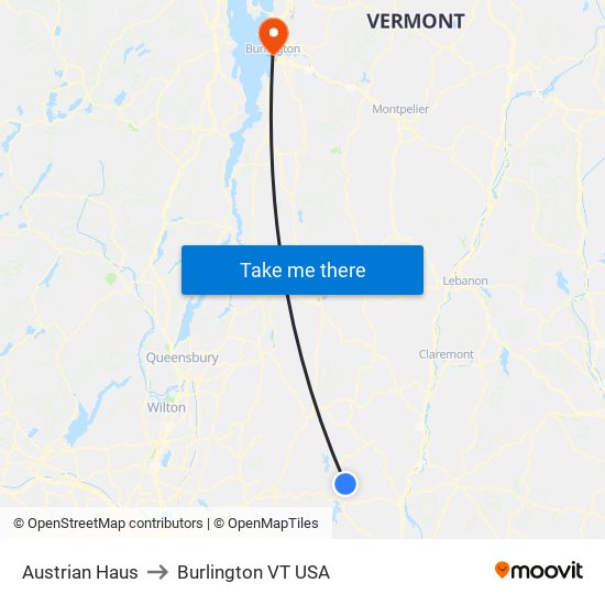 Austrian Haus to Burlington VT USA map