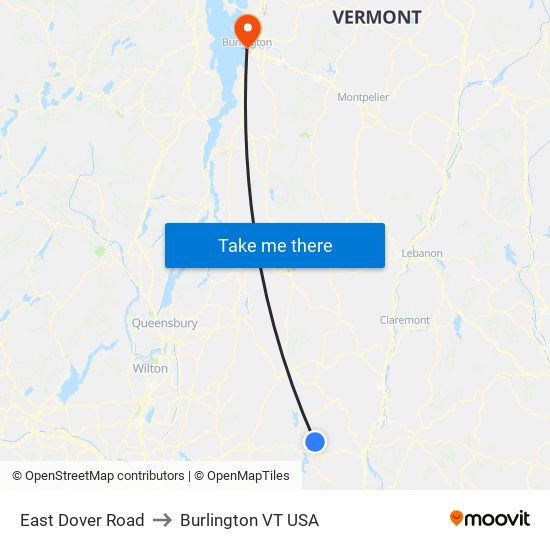 East Dover Road to Burlington VT USA map