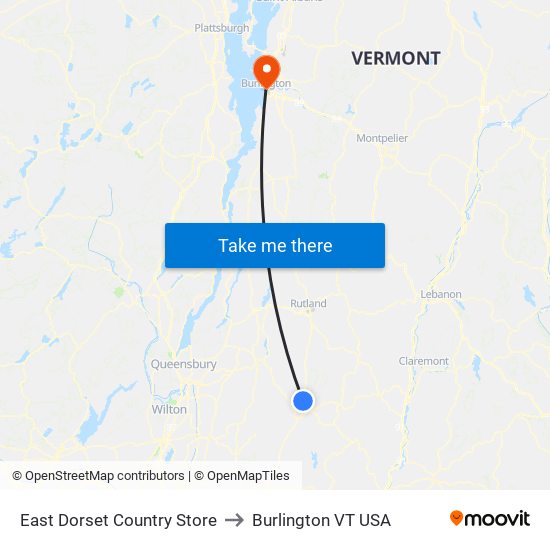 East Dorset Country Store to Burlington VT USA map