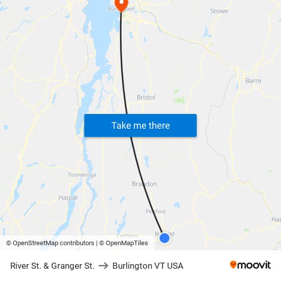 River St. & Granger St. to Burlington VT USA map