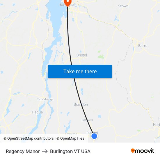Regency Manor to Burlington VT USA map