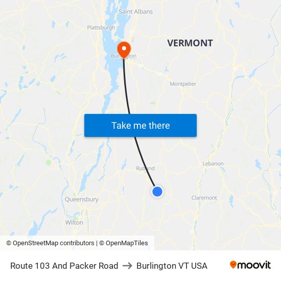 Route 103 And Packer Road to Burlington VT USA map