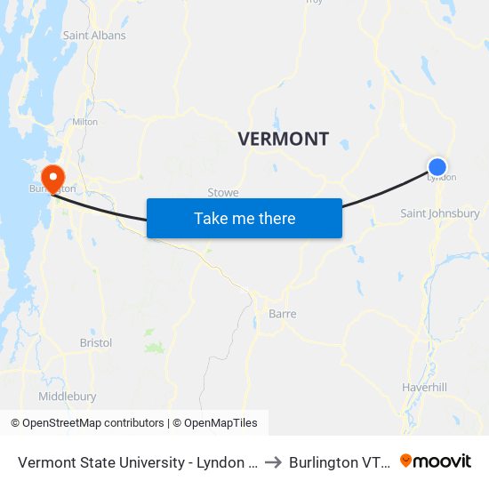 Lyndon State College to Burlington VT USA map